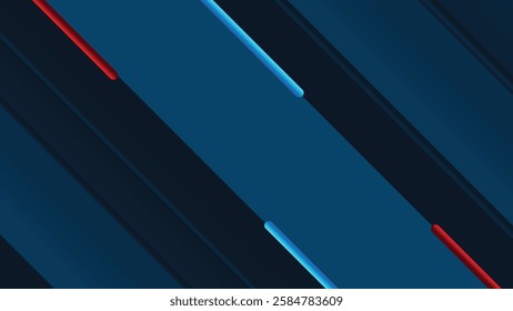 Abstract diagonal neon lines in red and blue on a deep blue futuristic background with sleek shading.