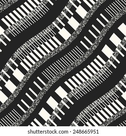 Abstract diagonal ornate wavy stroke with noisy details. Seamless pattern. Vector.
