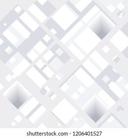Abstract diagonal pattern based on square shapes in gray and white colors seamless pattern on white background.