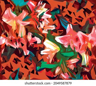 Abstract diagonal pattern from a modified image of a mixed autumn forest. Diagonal ornament in natural colors of autumn forest camouflage.