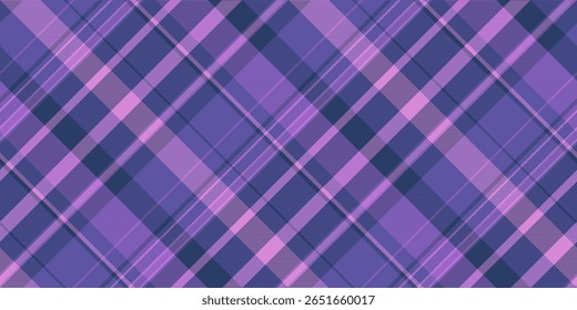 Abstract diagonal plaid pattern in shades of purple and lavender.  A seamless texture ideal for textile design, website backgrounds, or fashion projects.