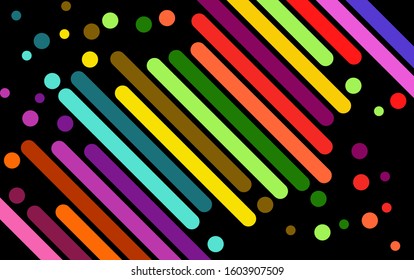 Abstract diagonal rounded lines, stripes, bars Colorful backdrop on black. Abstract geometric background.  template for the banner, flyer, poster, cover brochure . 