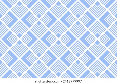 Abstract Diagonal Seamless Geometric Checked Light Blue Pattern. Vector Art.