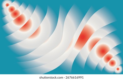 Abstrakte diagonale Scheiben mit roten und weißen leuchtenden Kreisen Hintergrund