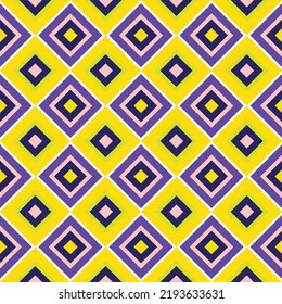 Abstract Diagonal Squares Diamond Shaped Geometric Retro Pattern Trendy Fashion Colors Perfect for Allover Fabric Print or Wrapping Paper Electric Purple Yellow Tones