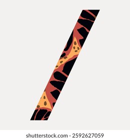 Abstract diagonal stripe with bold colors. Red, orange, and black patterns create a striking, modern design. Abstract art with bold, colorful patterns. Vintage font illustration, isolated vector.