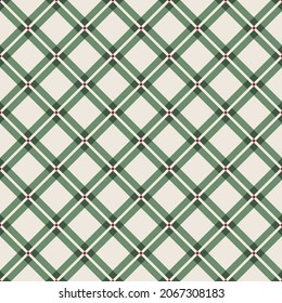Abstrakte diagonal gestreifte diamantförmige geometrische, nahtlose Muster grün und weiß im Vintage-Stil in Vektorgrafik. Die Textur kann für Tapeten, Linoleum, Textilien, 