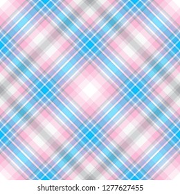 Abstract diagonal striped seamless pattern with white, blue, gray and pink strips, vector eps 10