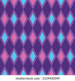Abstract diagonal striped seamless pattern with white, violet, blue and purple rhombus, vector eps 10