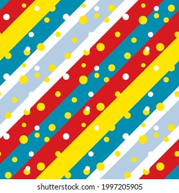 Abstract Diagonal Stripes with Dots Seamless Vector Pattern Colorful Background 
