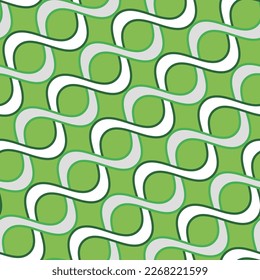 Abstract Diagonal Swirl Stripes Wavy Lines Seamless Vector Pattern Retro Minimal Design Perfect for Allover Fabric Print or Wall Paper Trendy Fashion Colors Bright Green Silver Tones