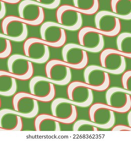 Abstract Diagonal Swirl Stripes Wavy Lines Seamless Vector Pattern Retro Minimal Design Perfect for Allover Fabric Print or Wall Paper Trendy Fashion Colors Bright Green Coral Tones