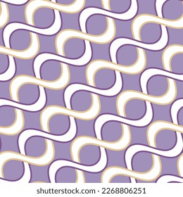 Abstract Diagonal Swirl Stripes Wavy Lines Seamless Vector Pattern Retro Minimal Design Perfect for Allover Fabric Print or Wall Paper Trendy Fashion Colors Lilac Background