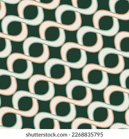 Abstract Diagonal Swirl Stripes Wavy Lines Seamless Vector Pattern Retro Minimal Design Perfect for Allover Fabric Print or Wall Paper Trendy Fashion Colors Dark Green Background