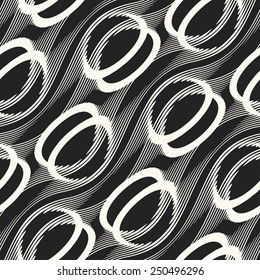 Onda diagonal Abstractas con detalle de burbuja en blanco y negro. Patrón sin fisuras. Vector.