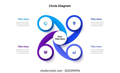Abstract diagram divided into 4 segments. Concept of four options of business project management. Vector illustration for data analysis visualization.