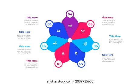 Diagrama abstracto dividido en 7 segmentos. Concepto de siete opciones de gestión de proyectos empresariales. Ilustración vectorial para la visualización del análisis de datos.