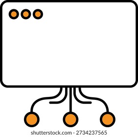 Abstract diagram of a screen with three orange circles and three connected orange circles below