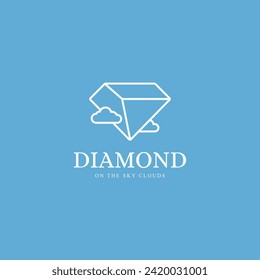 Abstract diamond with clouds line art outline logo vector icon illustration