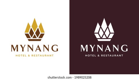 Abstract diamond crown logo, modern jewelry diamond, gold mountain logo template for jewelry brand