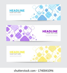Abstrakte Bannervorlage für Diamant-Element. Spread und Random Layout. Blau, violett, gelb. Vector Illustration. Einladung, Gruß, Werbegestaltung für Banner, Cover, Web, Poster oder alle Medien.