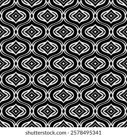 Abstract Diamond Geometric Pattern (Black, White) - Repeating Vector Image; Easily Editable; Endless Design; Colorful lIlustration. Print for Gift Paper, Packaging, etc.