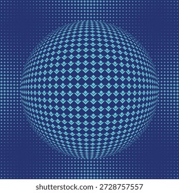 Abstractas esfera de rejilla de diamante con profundidad radial sobre fondo azul oscuro.
