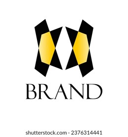 Logo de un diamante abstracto compuesto por dos triángulos superpuestos, logotipo negro y dorado, logotipo vectorial