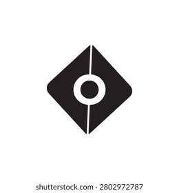Abstract diamond logo icon with a center circle ring split by a fine vertical line isolated on white background