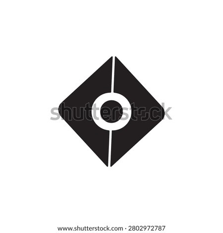 Abstract diamond logo icon with a center circle ring split by a fine vertical line isolated on white background