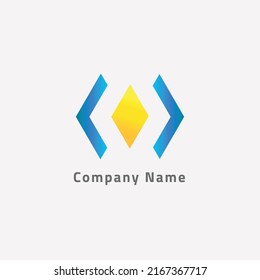 Abstract diamond logo which has dominant colors blue and yellow.
