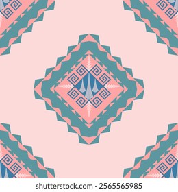 Abstract Diamond Pattern with Spirals, Symmetrical Shapes, and Pastel Colors in Pink, Blue, and Green Theme