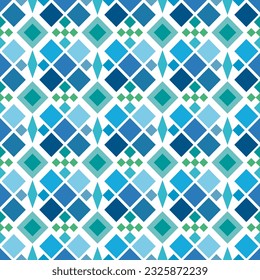 Abstract Diamond in Seamless pattern. Blue green navy color. Vintage retro style. Design for interior, tile, flooring, wallpaper, fabric, glass wall. Vector.