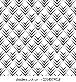 Abstract diamond shape background pattern. Geometric shapes seamless. Arrowhead black and white. Texture design for publication, textile, tile, cover, poster, flyer, banner, wall. Vector illustration.