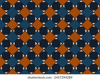Forma de diamante Abstractas motivo geométrico patrón cuadrado de fondo azul continuo. Estilo oriental damasco azulejo moderno lux diseño textil swatch vestido de las señoras, bufanda de hombre, camisa por todo el bloque de impresión