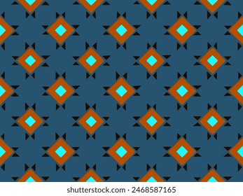 Abstract diamond shape geometric motif square pattern continuous blue background. Oriental style damask tile modern lux fabric design textile swatch ladies dress, man scarf, shirt all over print block