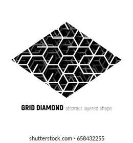 Abstract diamond shape with layered lines grid and shadow