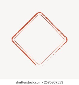 Abstract diamond shape with red dotted and solid lines. Minimalist design featuring a diamond pattern. Perfect for modern, geometric, and abstract themes. Frame vector with copy space.