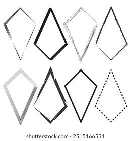 Abstract diamond shapes. Geometric outline icons. Black and white frames. Vector polygonal design.