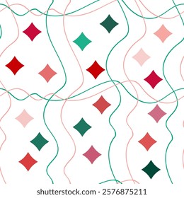 Abstract Diamond Shapes with Wavy Lines Pattern