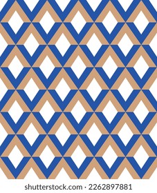 Abstract Diamonds Geometric Psychedelic Minimal Seamless Pattern Trendy Fashion Colors Emboss Look Perfect for Allover Fabric Print or Wall Paper Royal Blue Brown Tones