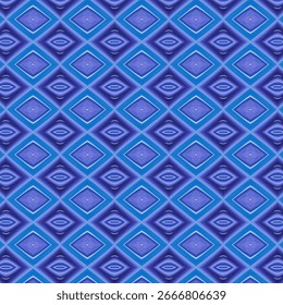 Abstraktes, rautenförmiges Muster in tiefen Blau- und Lilatönen. Eine geometrische nahtlose Textur, ideal für Tapeten, Stoff und moderne abstrakte Kunst.