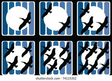 abstract dice faces with birds and moon
