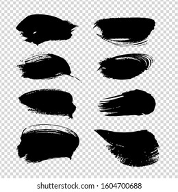 Abstract different black textured brush strokes isolated on imitation transparent background
