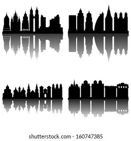 abstract different building silhouettes on white background