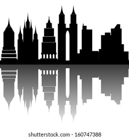 abstract different building silhouettes on white background