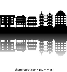 abstract different building silhouettes on white background