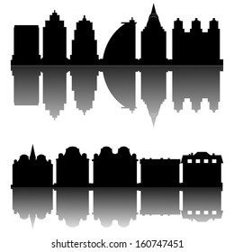abstract different building silhouettes on white background