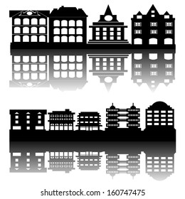 abstract different building silhouettes on white background