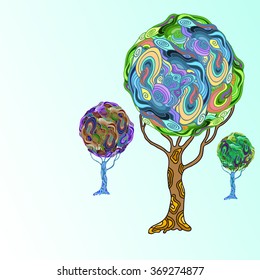 abstract different colour doodle  tree with wave patterns